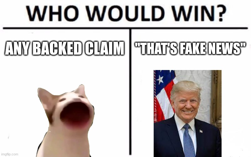 If you want to weed out the truthful networks from the bad ones, look up "news"it will show you all the bad ones. | ANY BACKED CLAIM; "THAT'S FAKE NEWS" | image tagged in memes,who would win | made w/ Imgflip meme maker