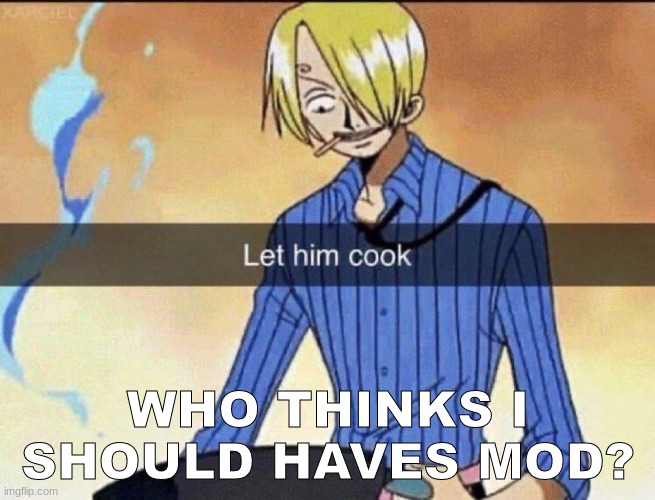 Let him cook | WHO THINKS I SHOULD HAVES MOD? | image tagged in let him cook | made w/ Imgflip meme maker