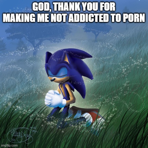 praying sonic | GOD, THANK YOU FOR MAKING ME NOT ADDICTED TO PORN | image tagged in praying sonic | made w/ Imgflip meme maker