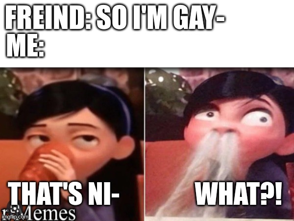 FREIND: SO I'M GAY-; ME:; THAT'S NI-               WHAT?! | image tagged in funny | made w/ Imgflip meme maker