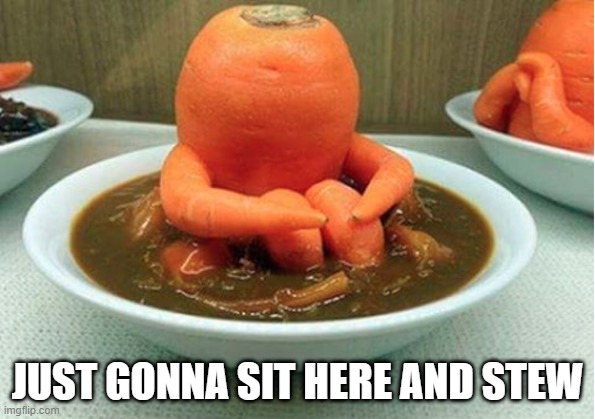 Stew | JUST GONNA SIT HERE AND STEW | image tagged in food,jokes | made w/ Imgflip meme maker