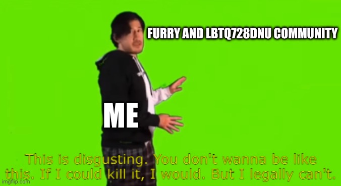Its disgusting | FURRY AND LBTQ728DNU COMMUNITY; ME | image tagged in markiplier this is disgusting | made w/ Imgflip meme maker