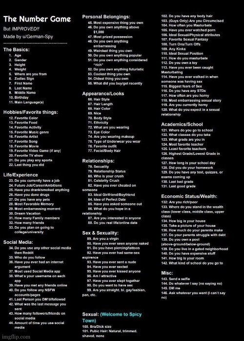tip : zoom if you dont see the words | image tagged in pick a number,questions,answers,personal | made w/ Imgflip meme maker