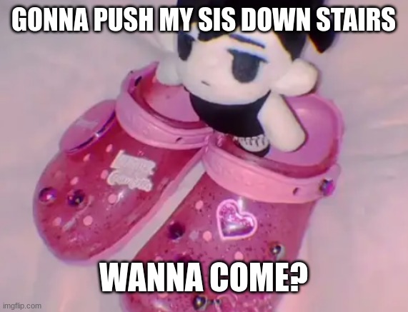 Wanna come, Y/N? | GONNA PUSH MY SIS DOWN STAIRS; WANNA COME? | image tagged in stairs | made w/ Imgflip meme maker
