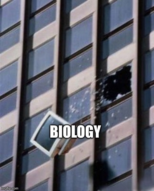 TV flying out the window | BIOLOGY | image tagged in tv flying out the window | made w/ Imgflip meme maker