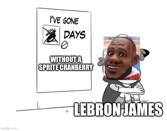I need sprite cranberries | WITHOUT A SPRITE CRANBERRY; LEBRON JAMES | image tagged in dipper has gone 0 days without x | made w/ Imgflip meme maker