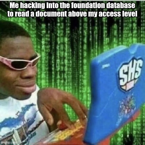 *insert memetic kill agent* (Mod Note: IA has seen this post and are upset) | Me hacking into the foundation database to read a document above my access level | image tagged in ryan beckford | made w/ Imgflip meme maker