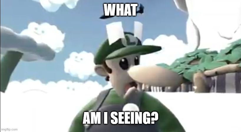 Smg4 Luigi sad | WHAT AM I SEEING? | image tagged in smg4 luigi sad | made w/ Imgflip meme maker