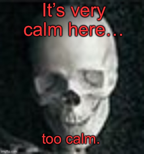 Something’s going to happen, I can feel it (mod note: fr) | It’s very calm here…; too calm. | image tagged in skull | made w/ Imgflip meme maker