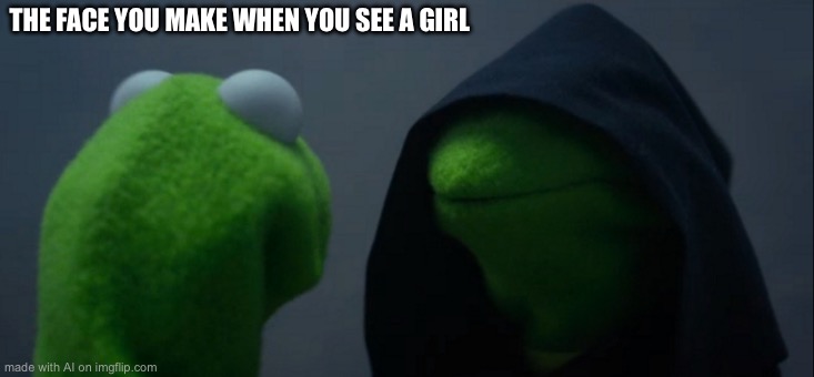 Evil Kermit | THE FACE YOU MAKE WHEN YOU SEE A GIRL | image tagged in memes,evil kermit | made w/ Imgflip meme maker