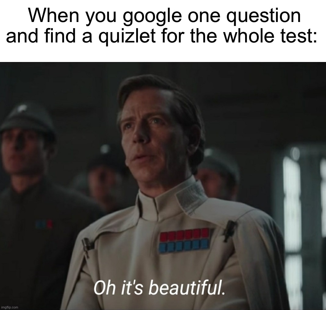 I love when this happens | When you google one question and find a quizlet for the whole test: | image tagged in oh it's beautiful,memes,funny,true story,relatable memes,school | made w/ Imgflip meme maker