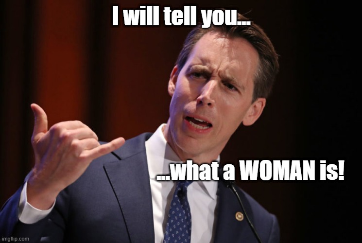 Josh Hawley Traitor | I will tell you... ...what a WOMAN is! | image tagged in josh hawley traitor | made w/ Imgflip meme maker