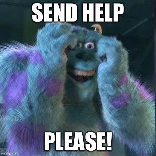 Send Help Please | SEND HELP; PLEASE! | image tagged in monsters inc,send help | made w/ Imgflip meme maker