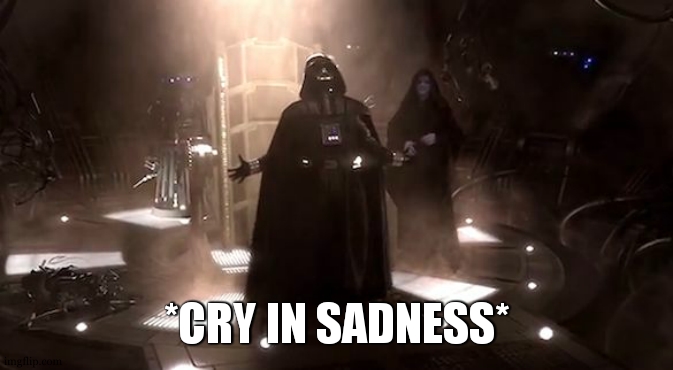 Vader nooooooooo | *CRY IN SADNESS* | image tagged in vader nooooooooo | made w/ Imgflip meme maker