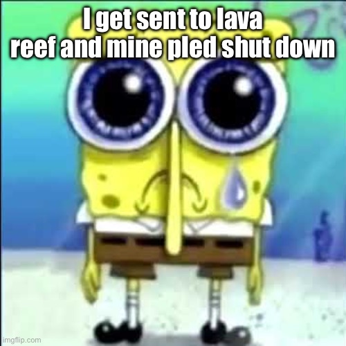 Oh hello bubblecum | I get sent to lava reef and mine pled shut down | image tagged in sad spongebob | made w/ Imgflip meme maker