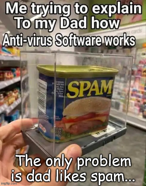 The only problem is dad likes spam... | The only problem is dad likes spam... | image tagged in spam,anti,computer virus | made w/ Imgflip meme maker