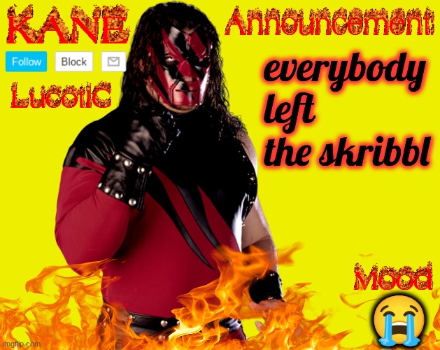 . | everybody left the skribbl; 😭 | image tagged in lucotic's kane announcement temp | made w/ Imgflip meme maker