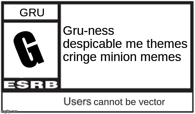 G cannot be vector Gru-ness
despicable me themes
cringe minion memes GRU | made w/ Imgflip meme maker