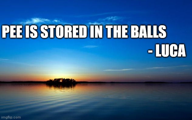 Inspirational Quote | PEE IS STORED IN THE BALLS; - LUCA | image tagged in inspirational quote | made w/ Imgflip meme maker