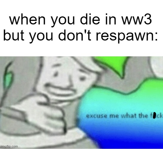idk what title | when you die in ww3 but you don't respawn: | image tagged in excuse me wtf blank template,funny,ww2 | made w/ Imgflip meme maker
