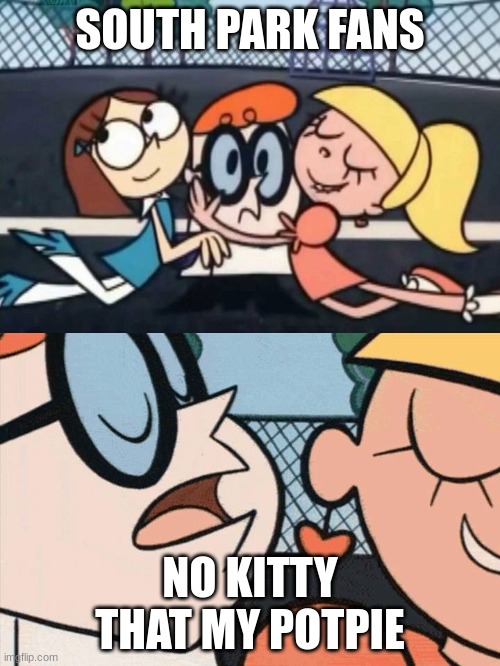 no kitty | SOUTH PARK FANS; NO KITTY THAT MY POTPIE | image tagged in i love your accent | made w/ Imgflip meme maker