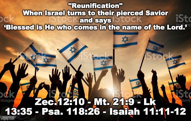 Come, Lord Jesus! | "Reunification"
When Israel turns to their pierced Savior
and says
‘Blessed is He who comes in the name of the Lord.’; Zec.12:10 - Mt. 21:9 - Lk 13:35 - Psa. 118:26 - Isaiah 11:11-12 | image tagged in lord save us | made w/ Imgflip meme maker