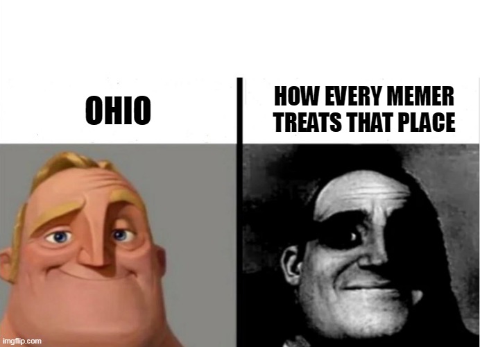 template: mr incredible becoming uncanny        topic: ohio | OHIO; HOW EVERY MEMER TREATS THAT PLACE | image tagged in mr incredible becoming uncanny,mr incredible,ohio | made w/ Imgflip meme maker