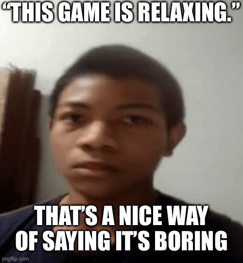 “THIS GAME IS RELAXING.”; THAT’S A NICE WAY OF SAYING IT’S BORING | made w/ Imgflip meme maker