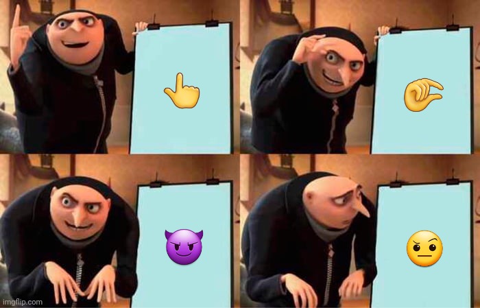 Gru's Plan | 👆; 🤏; 😈; 🤨 | image tagged in memes,gru's plan | made w/ Imgflip meme maker