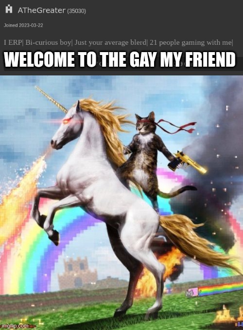 he told me to put this here | WELCOME TO THE GAY MY FRIEND | image tagged in memes,welcome to the internets | made w/ Imgflip meme maker