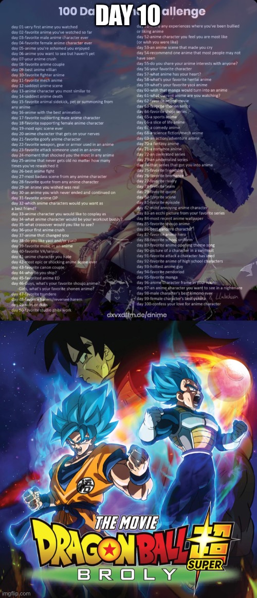 DAY 10 | image tagged in 100 day anime challenge,dragon ball z | made w/ Imgflip meme maker