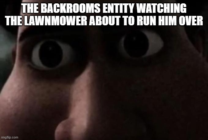 Titan stare | THE BACKROOMS ENTITY WATCHING THE LAWNMOWER ABOUT TO RUN HIM OVER | image tagged in titan stare | made w/ Imgflip meme maker