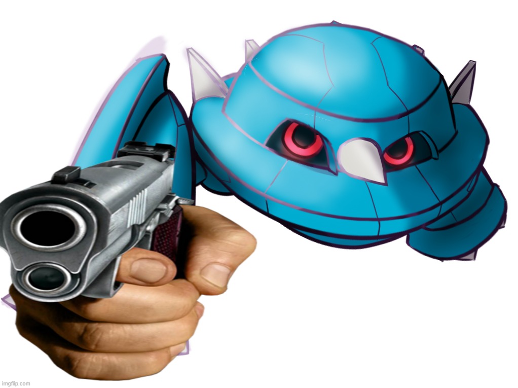 metang with a gun | image tagged in metang,delete this,gun,pokemon | made w/ Imgflip meme maker