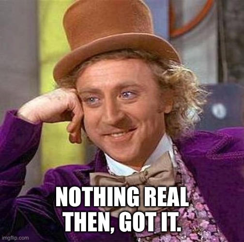 Creepy Condescending Wonka Meme | NOTHING REAL THEN, GOT IT. | image tagged in memes,creepy condescending wonka | made w/ Imgflip meme maker