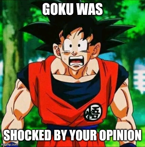 Shocked Goku | GOKU WAS; SHOCKED BY YOUR OPINION | image tagged in lol,goku | made w/ Imgflip meme maker