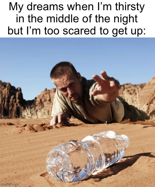 Meme #1,328 | My dreams when I’m thirsty in the middle of the night but I’m too scared to get up: | image tagged in relatable,memes,thirsty,dreams,night,scary | made w/ Imgflip meme maker