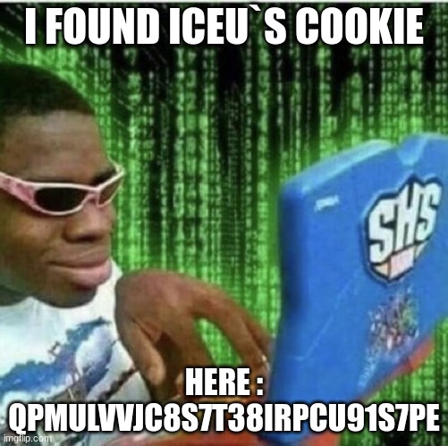 iceu`s cookie | I FOUND ICEU`S COOKIE; HERE : QPMULVVJC8S7T38IRPCU91S7PE | image tagged in ryan beckford | made w/ Imgflip meme maker