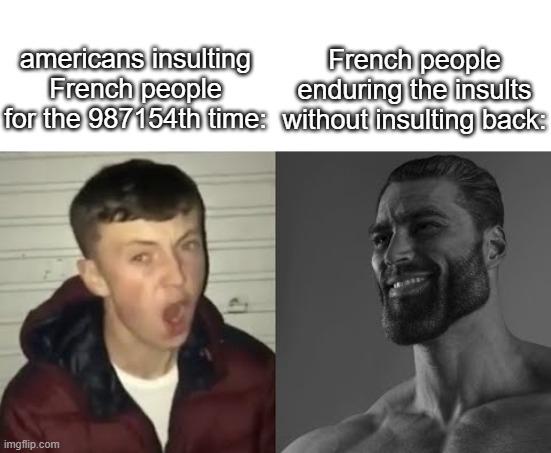 true | French people enduring the insults without insulting back:; americans insulting French people for the 987154th time: | image tagged in average enjoyer meme,france,funny,funny memes,true,facts | made w/ Imgflip meme maker