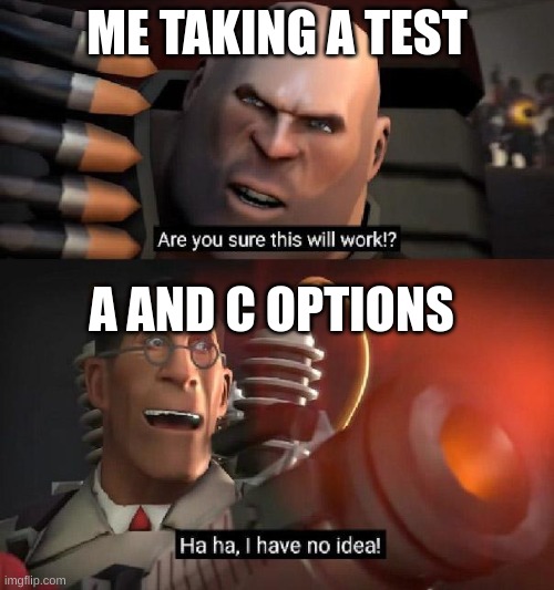 Final season D: | ME TAKING A TEST; A AND C OPTIONS | image tagged in are you sure this will work ha ha i have no idea | made w/ Imgflip meme maker