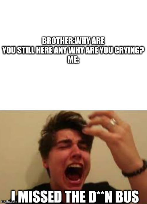 Relation | BROTHER:WHY ARE YOU STILL HERE ANY WHY ARE YOU CRYING?
ME:; I MISSED THE D**N BUS | image tagged in yep | made w/ Imgflip meme maker