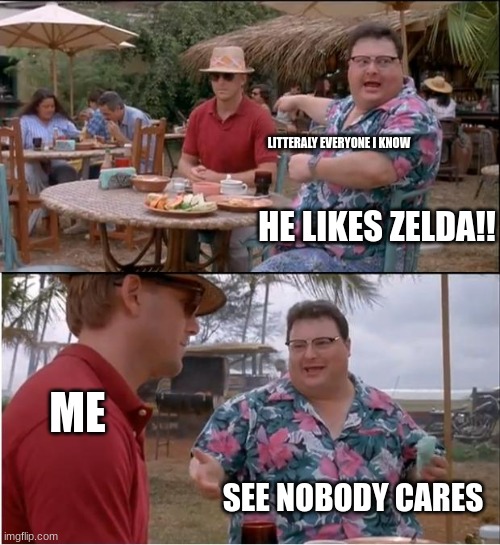 See Nobody Cares | LITTERALY EVERYONE I KNOW; HE LIKES ZELDA!! ME; SEE NOBODY CARES | image tagged in memes,see nobody cares | made w/ Imgflip meme maker