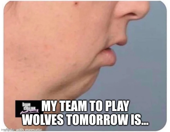 no chin | MY TEAM TO PLAY WOLVES TOMORROW IS... | image tagged in no chin | made w/ Imgflip meme maker