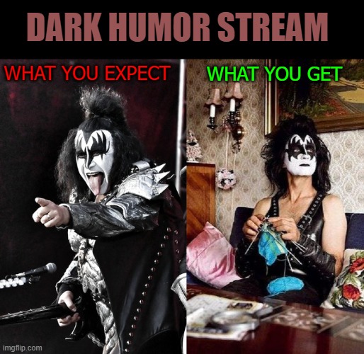 DARK HUMOR STREAM; WHAT YOU EXPECT; WHAT YOU GET | image tagged in funny,humor | made w/ Imgflip meme maker
