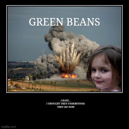 I HATE...
I THOUGHT THEY UNDERSTOOD.
THEY DO NOW | GREEN BEANS | image tagged in funny,demotivationals | made w/ Imgflip demotivational maker