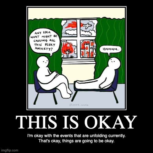 This is also okay | THIS IS OKAY | I'm okay with the events that are unfolding currently.
That's okay, things are going to be okay. | image tagged in funny,demotivationals | made w/ Imgflip demotivational maker