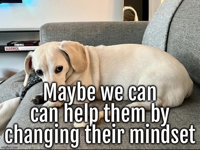 Homophobic Dog | Maybe we can can help them by changing their mindset | image tagged in homophobic dog | made w/ Imgflip meme maker