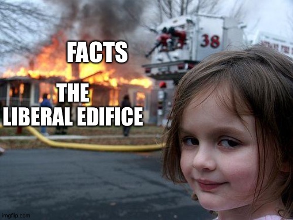 Disaster Girl | FACTS; THE LIBERAL EDIFICE | image tagged in memes,disaster girl | made w/ Imgflip meme maker