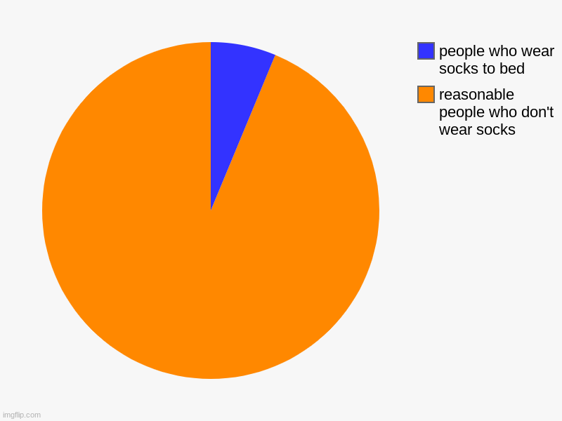 reasonable people who don't wear socks, people who wear socks to bed | image tagged in charts,pie charts | made w/ Imgflip chart maker