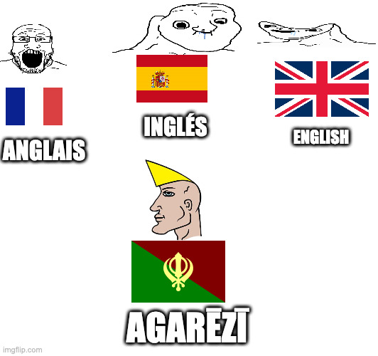 english | ENGLISH; INGLÉS; ANGLAIS; AGARĒZĪ | image tagged in funni | made w/ Imgflip meme maker