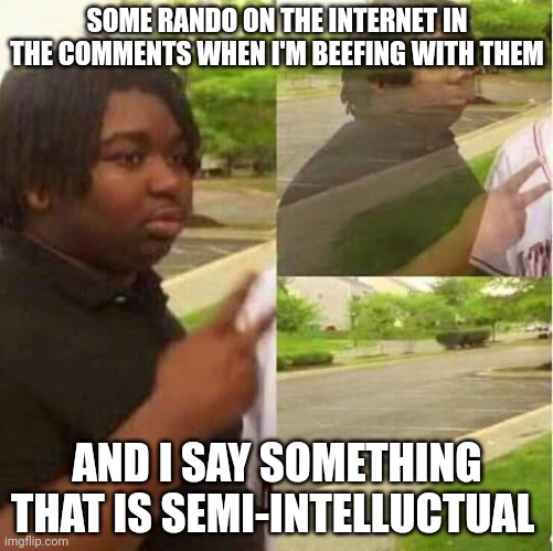 disappearing  | SOME RANDO ON THE INTERNET IN THE COMMENTS WHEN I'M BEEFING WITH THEM; AND I SAY SOMETHING THAT IS SEMI-INTELLUCTUAL | image tagged in disappearing,beef,relatable | made w/ Imgflip meme maker